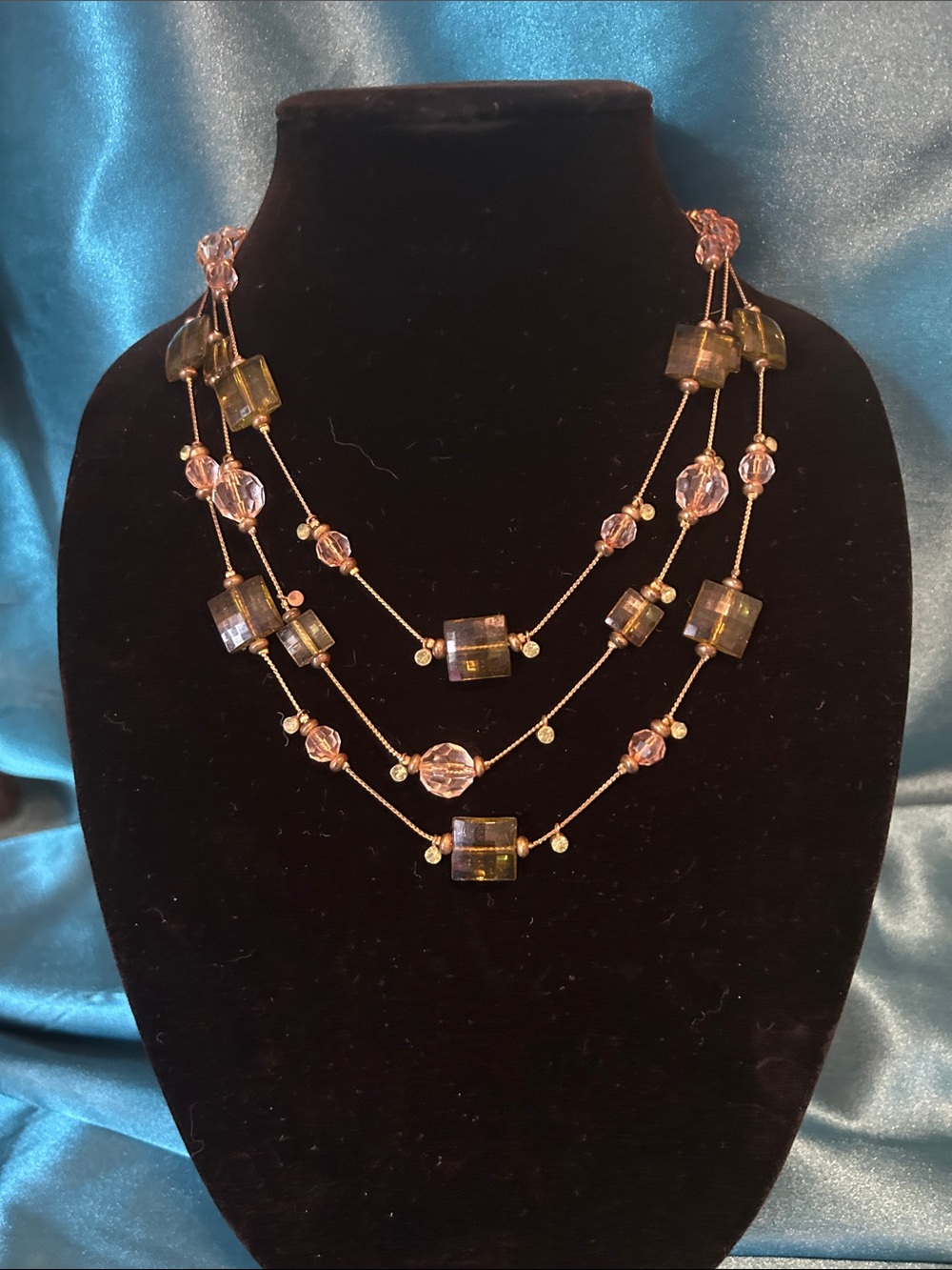 Vintage Multi-strand Green and Clear Lucite Necklace